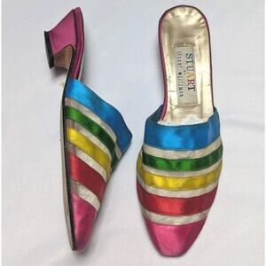 80s Stuart By Stuart Weitzman Colorful Rainbow Stripe Sheer Pride Low Heel 6.5
